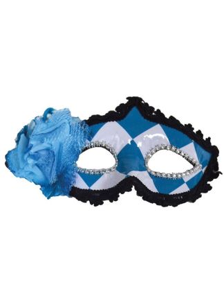 Blauw-wit-geblokte oogmasker met bloem
