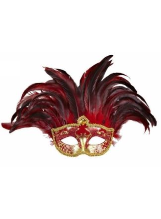 Venetiaans masker met veren rood