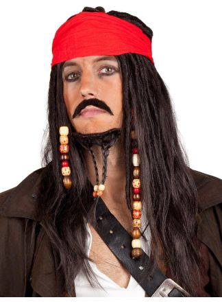 Jack Sparrow pruik met bandana, snor en baard