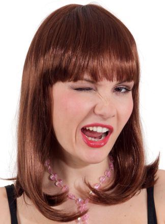 Pruik met pony bruin