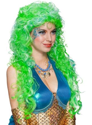 Pruik zeemeermin groen-blauw