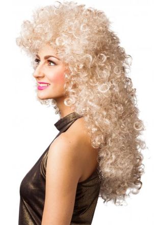 Pruik 80's blond extralang met krul