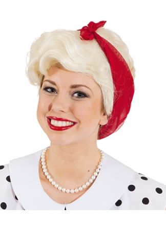 Blonde 50's pruik rode hoofddoek