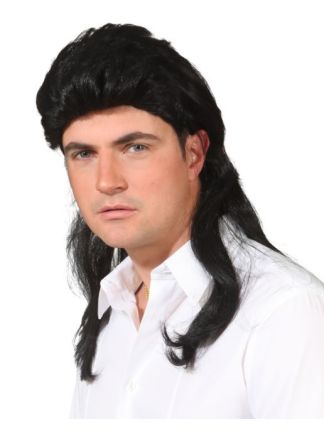 Pruik lange mat zwart