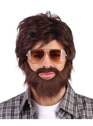 Pruik Dude met baard en snor