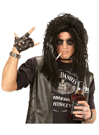 Jaren 80 hard rock pruik zwart