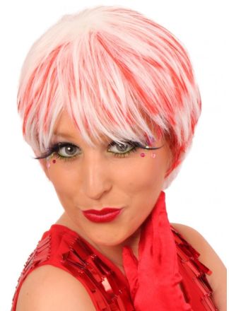 korte carnavalspruik rood-wit