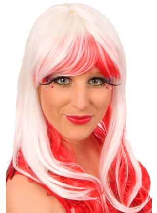 Lange carnavalspruik rood-wit