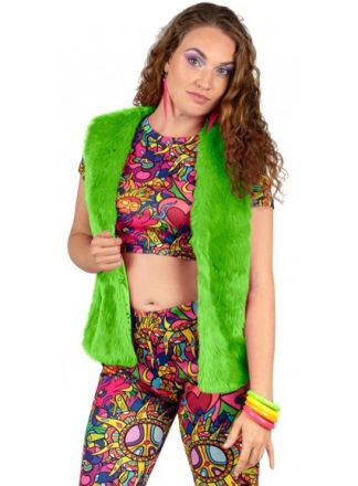 Bodywarmer imitatiebont neon groen