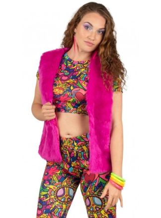 Bodywarmer imitatiebont neon cyclaam