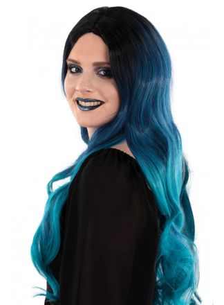 Dames pruik Selena blauw 75cm. lang