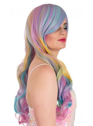 Dames pruik Selena pastel REGENBOOG