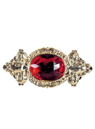 Broche goud/rood 10x5cm.