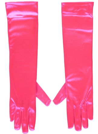 Satijnen gala handschoenen pink 40cm.