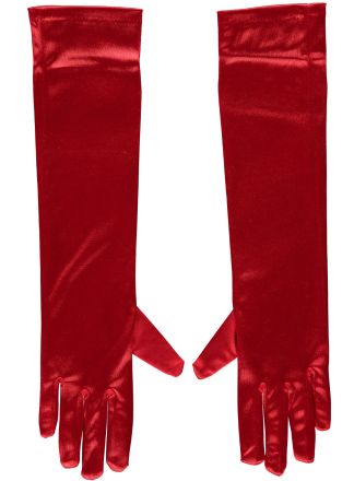 Satijnen gala handschoenen rood 40cm.