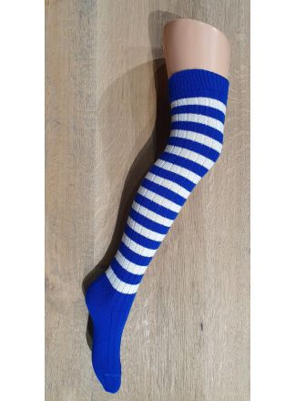Kinder streepkousen lang blauw-wit maat 31/35