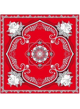 Rode Zakdoek met 4 Rozen 63x63cm