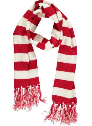 Gebreide shawl rood-wit 18x150cm.