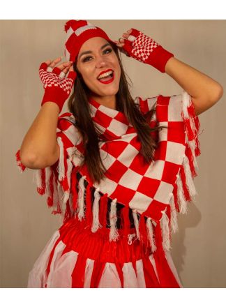 Brabant poncho rood-wit geblokt