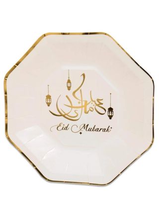 8 Borden 23cm. 8hoekig Eid Mubarak goud