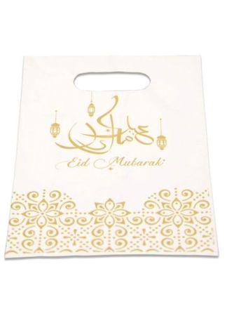 6 Uitdeelzakjes PE Eid Mubarak goud 25cm