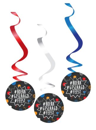 Hang deco Hoera geslaagd feest 3stuks