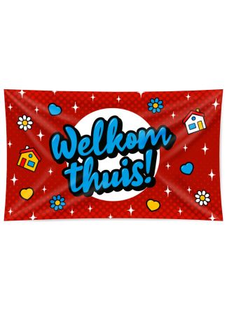XXL Vlag Welkom Thuis cartoon 90x150cm.