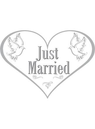 Decoratie hart just married 47x35cm.