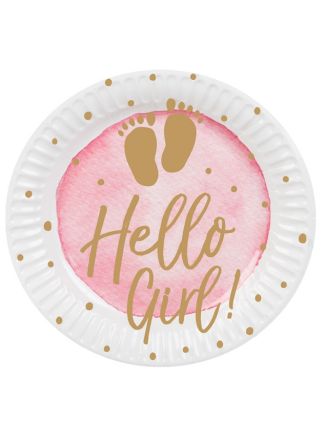 Papieren bordjes Hello Girl! 23cm. 10stuks