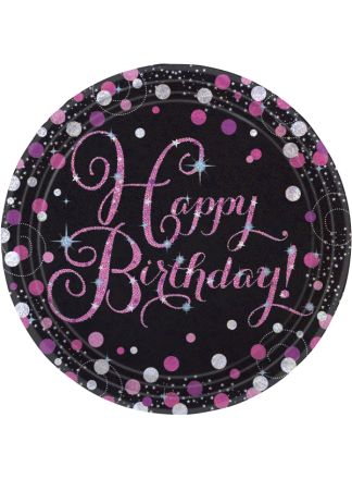 Sparkling Happy Birthday Borden pink 8stuks