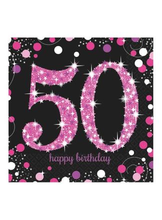 50 jaar servet sparkling pink 33x33 16stuks