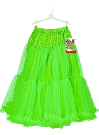 Fluor groene lange petticoat met ruches 65cm.