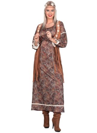 Jurk hippie lang bruin paisley