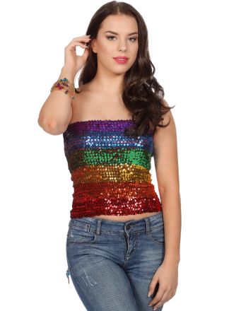 Top/rok pailletten regenboog (one size)