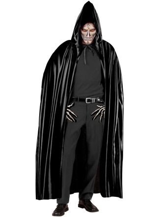 Goedkope zwarte satijnen hooded cape