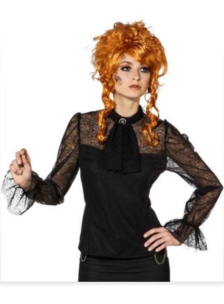 Kanten Steampunk damesblouse zwart