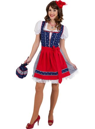 Luxe Dirndl kort model Blauw-rood