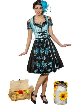 Dirndl jurk turquoise-zwart 3dlg.