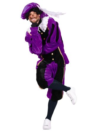 Pieten pak populair paars-zwart 3dlg.