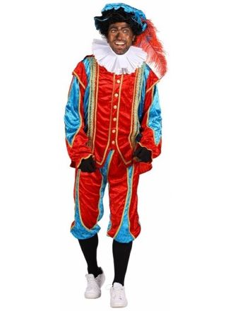 Pieten pak velour met cape rood-turquase