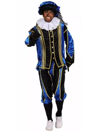 Pieten pak met cape blauw-zwart