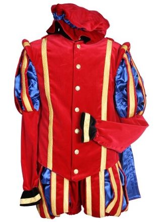 Pietenpak Malaga nieuw rood-blauw 4dlg.