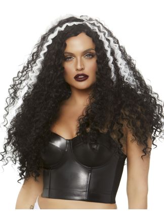 Leg Avenue wig long curly zwart-wit