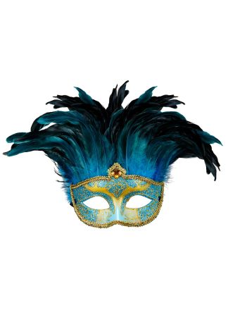 Venetiaans masker met veren blauw