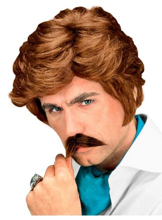 Playboy pruik met snor bruin