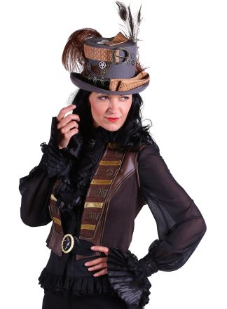 Dames Steampunk vest scarlett bruin