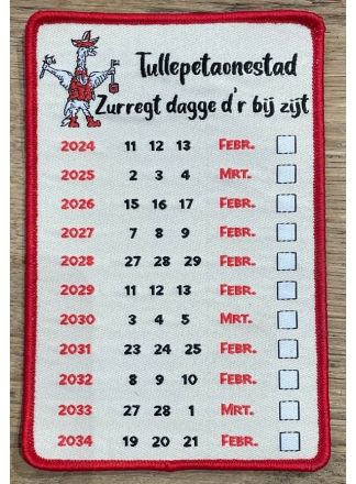 Strijkembleem Tullepetaonse Kalender (8x12cm.)