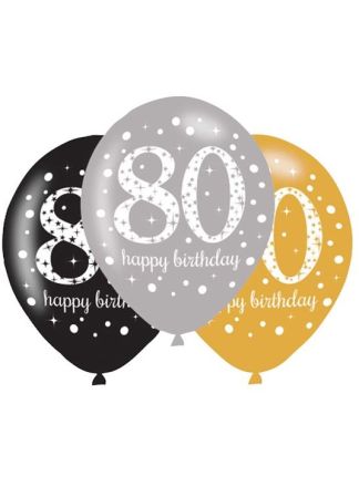 Ballonnen sparkling 80 gold 28cm 6stuks