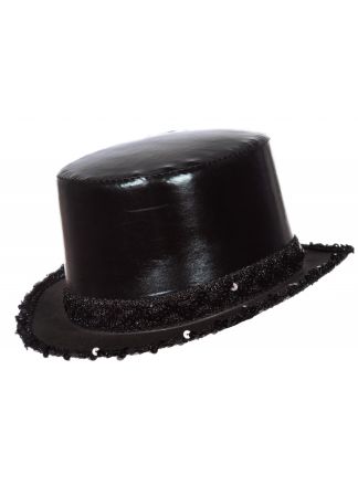 Hoge hoed zwart met pailletten band (unisex)