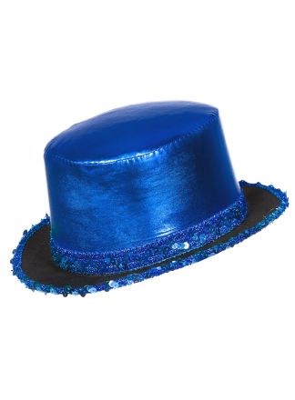 Hoge hoed blauw met pailletten band (unisex)
